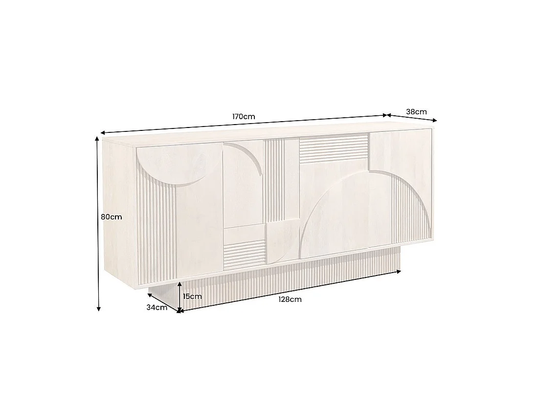Buffet ORINO 170 cm – Massief mangohout in whitewash – Art Deco stijl