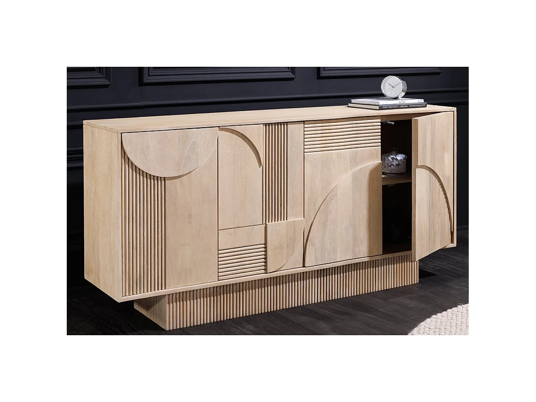 Buffet ORINO 170 cm – Massief mangohout in whitewash – Art Deco stijl