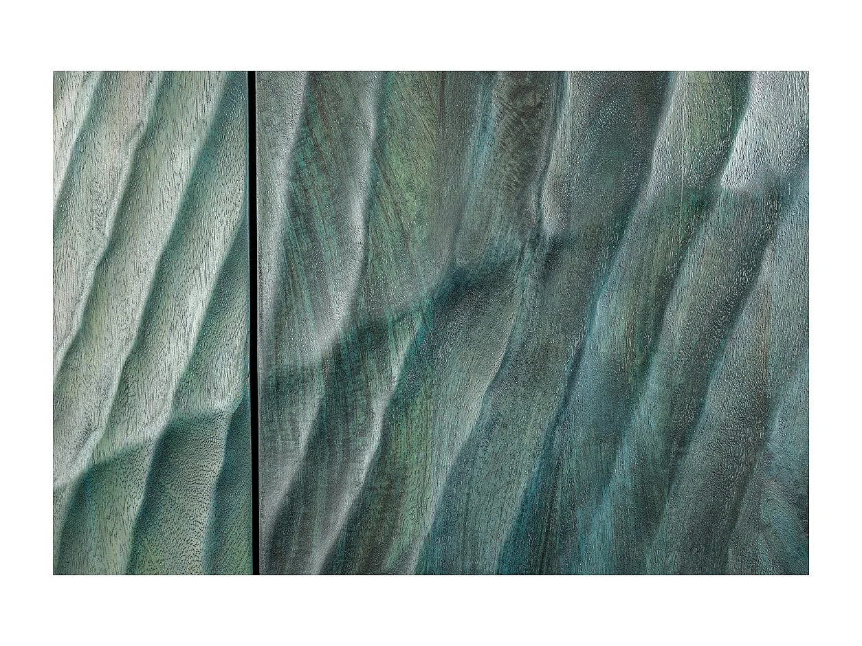 Buffet LUMBER 180 cm – Bois sculpté turquoise et doré, style design contemporain