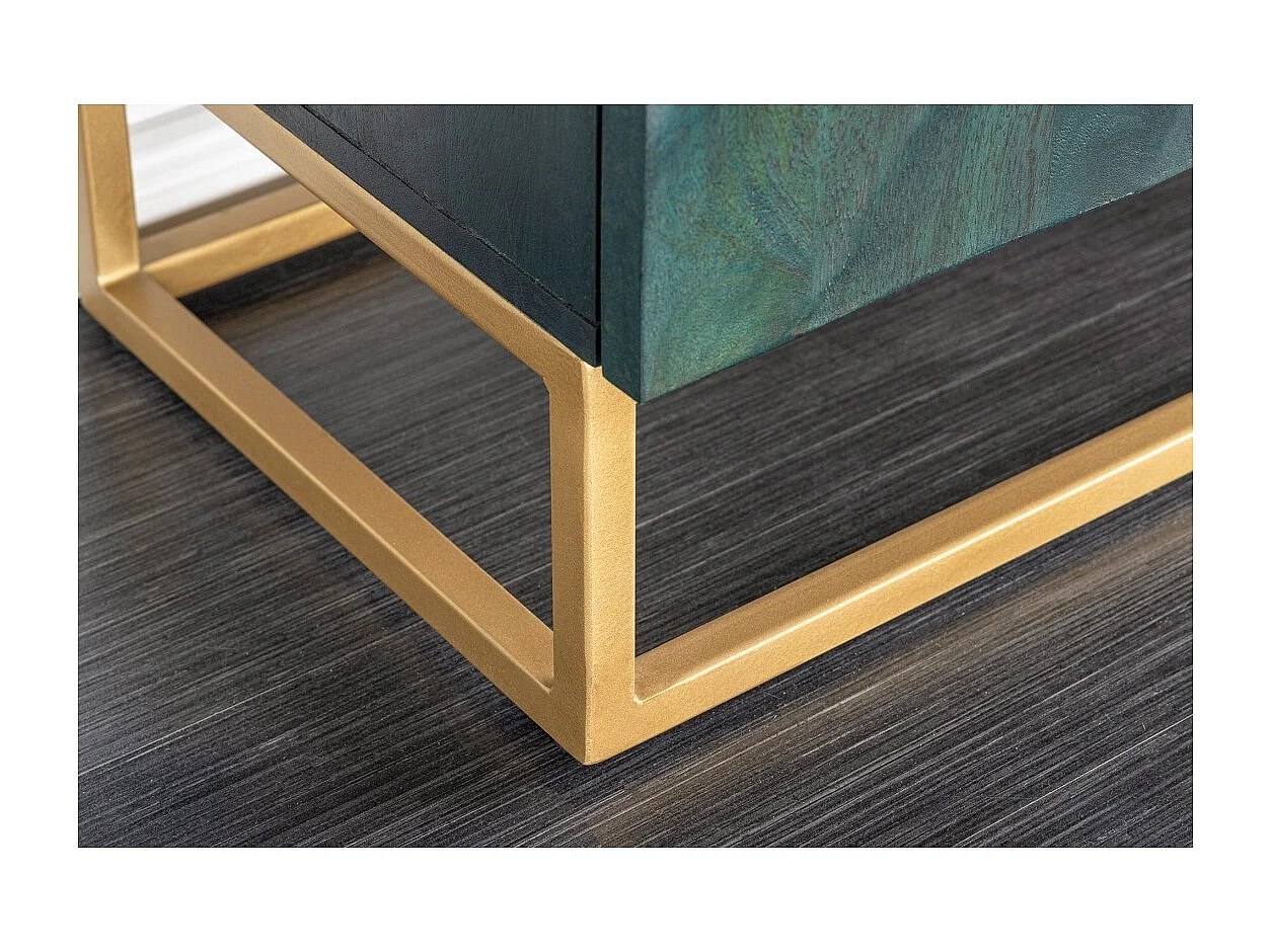 Buffet LUMBER 180 cm – Bois sculpté turquoise et doré, style design contemporain