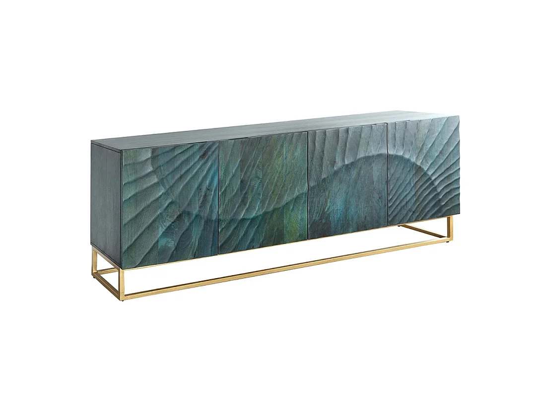 Buffet LUMBER 180 cm – Legno scolpito turchese e dorato, stile design contemporaneo