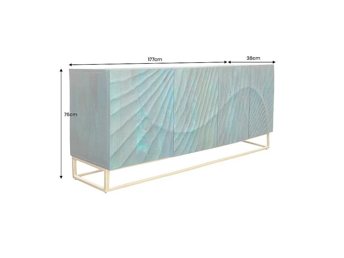 Buffet LUMBER 180 cm – Legno scolpito turchese e dorato, stile design contemporaneo