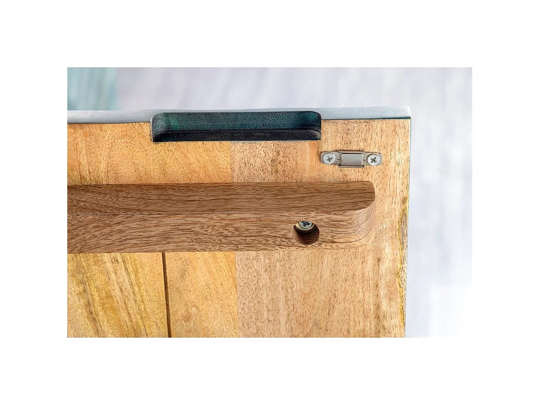 Buffet LUMBER 180 cm – Legno scolpito turchese e dorato, stile design contemporaneo