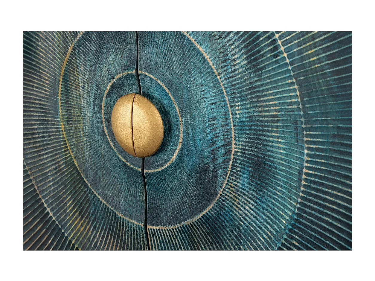 Buffet SOLARIS 180 cm en bois massif sculpté bleu et doré – 4 portes