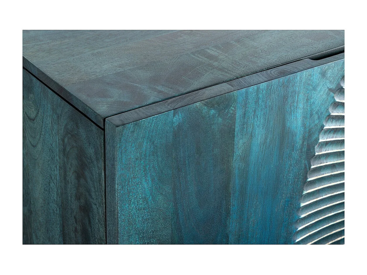 Buffet SOLARIS 180 cm en bois massif sculpté bleu et doré – 4 portes