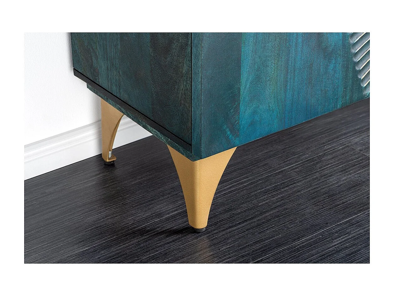 Buffet SOLARIS 180 cm en bois massif sculpté bleu et doré – 4 portes