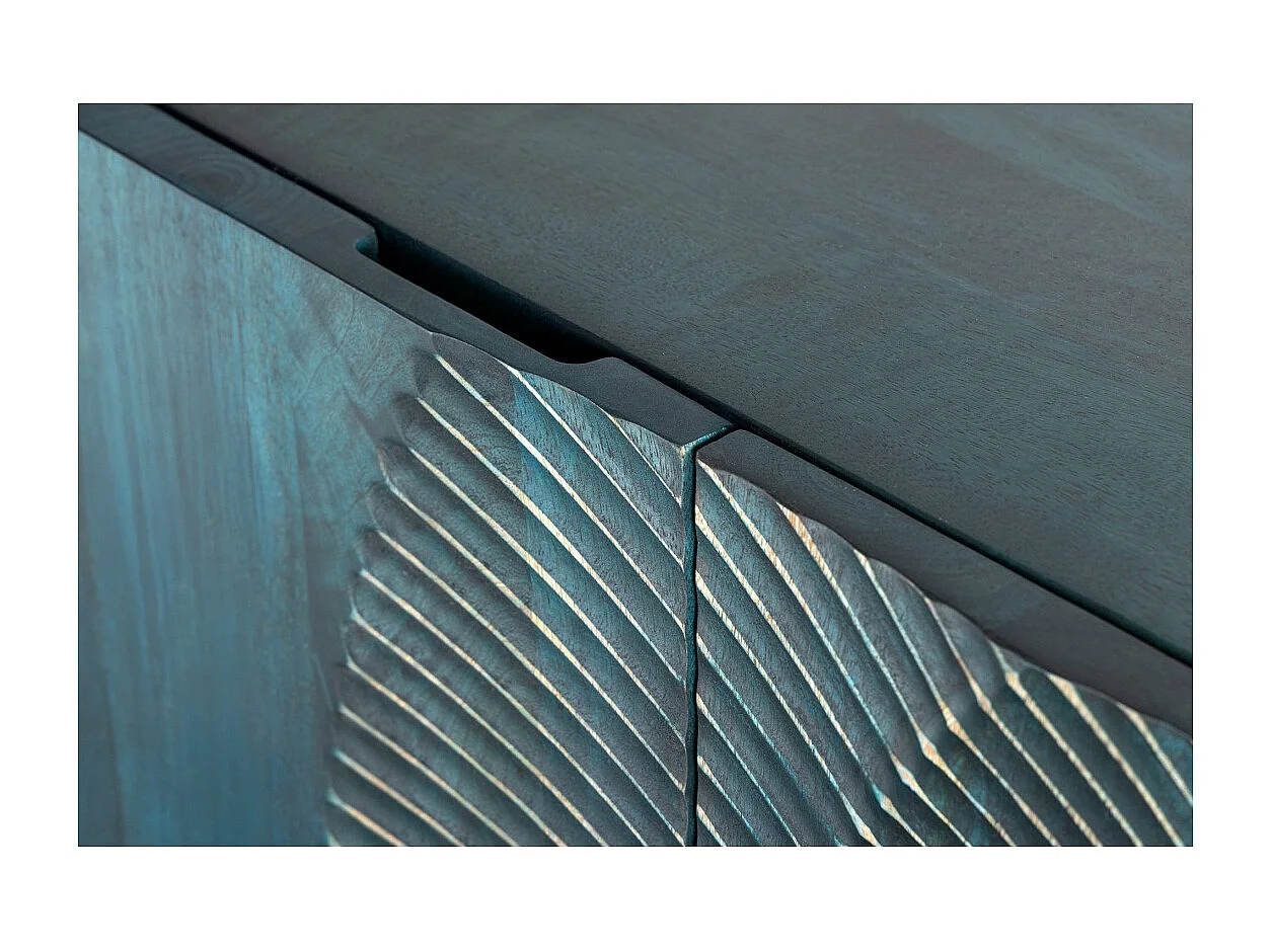 Buffet SOLARIS 180 cm en bois massif sculpté bleu et doré – 4 portes