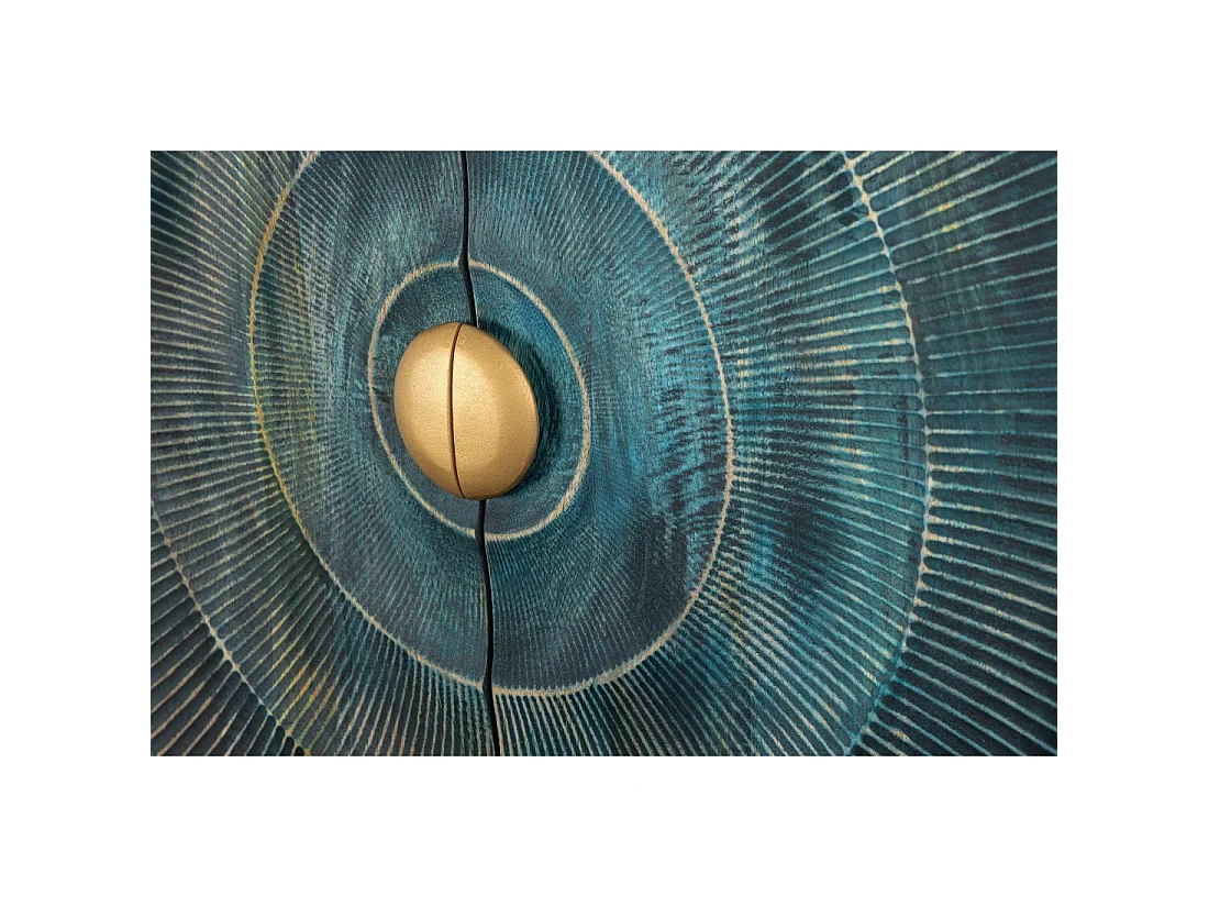 Buffet SOLARIS 180 cm in massief hout uitgesneden blauw en goud – 4 deuren