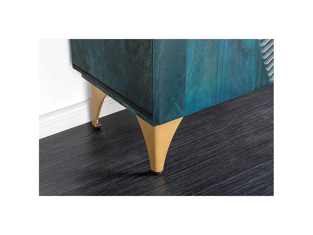 Buffet SOLARIS 180 cm in massief hout uitgesneden blauw en goud – 4 deuren