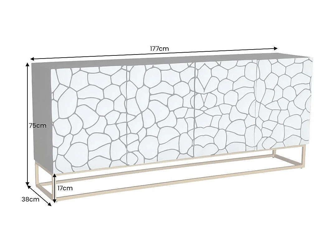 Buffet TERRAKAN 180 cm – Bois massif noir et blanc sculpté avec pieds dorés