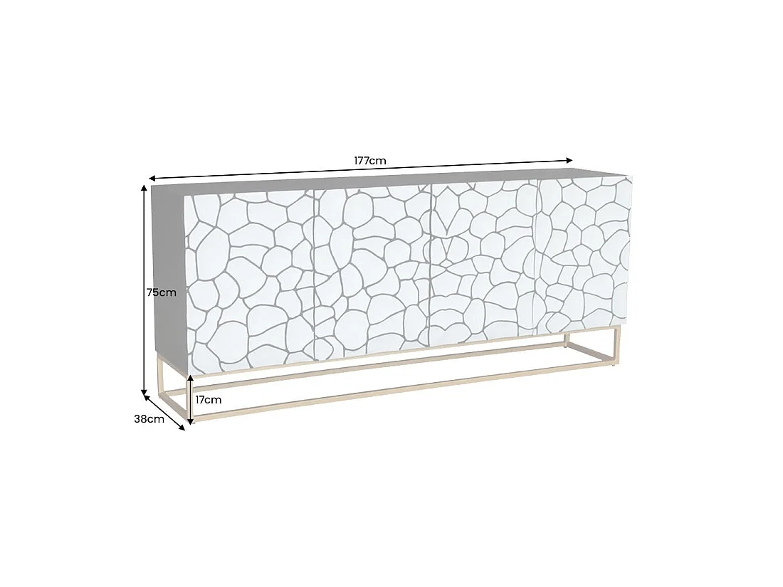 Buffet TERRAKAN 180 cm – Legno massiccio nero e bianco scolpito con piedi dorati