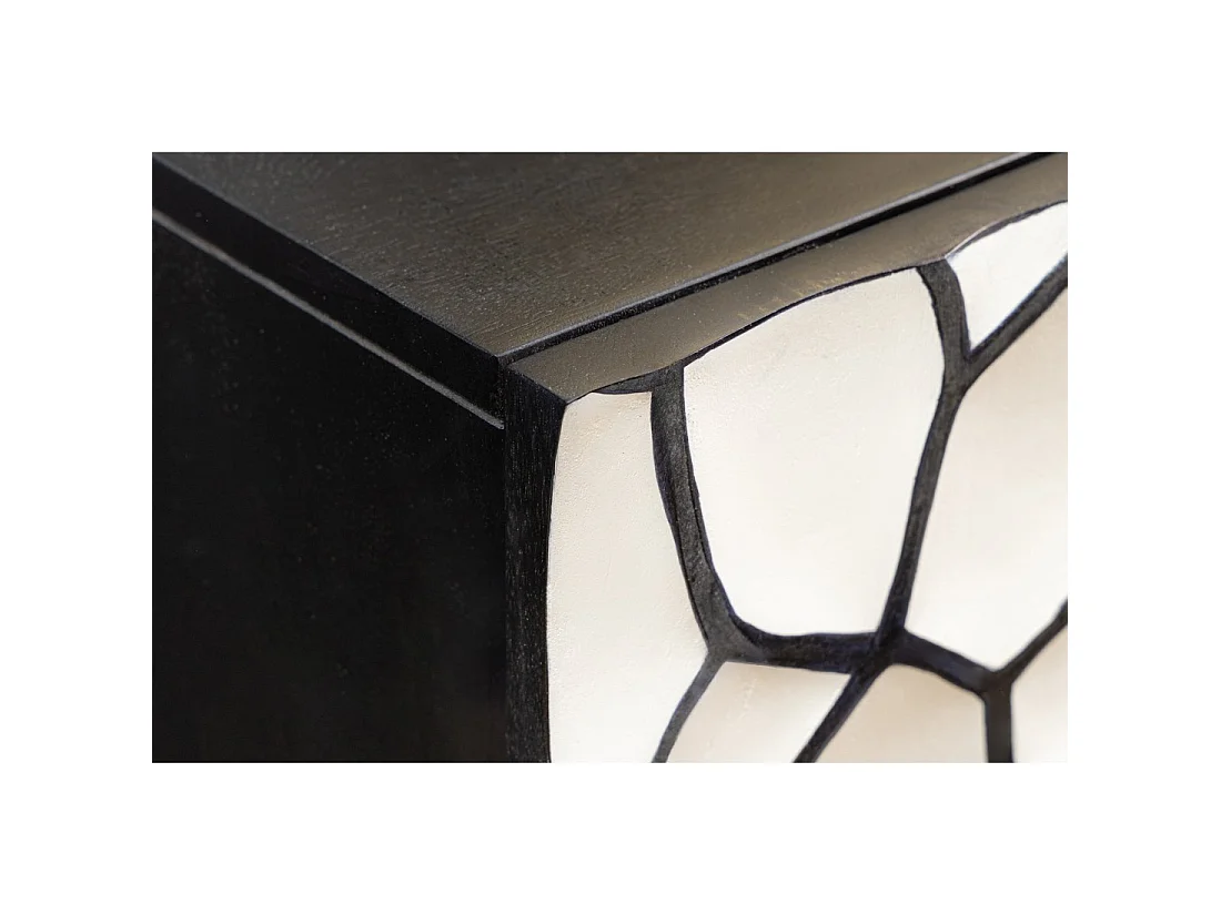 Buffet TERRAKAN 180 cm – Legno massiccio nero e bianco scolpito con piedi dorati