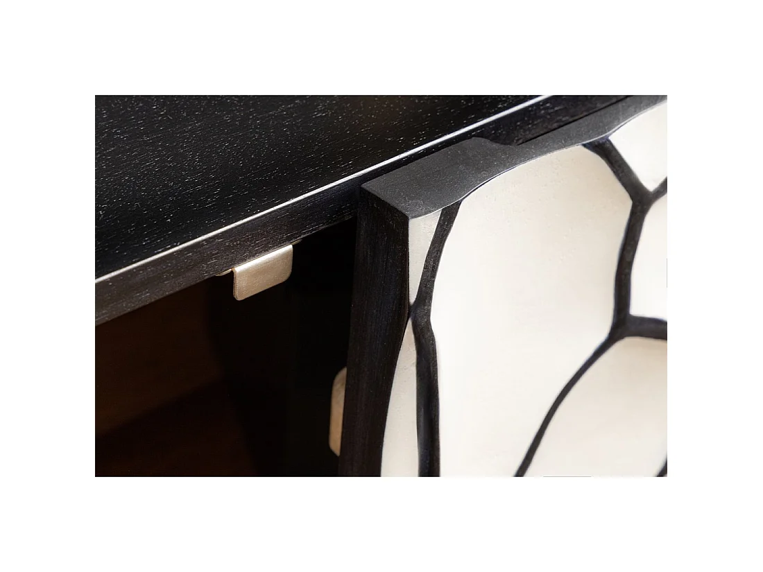 Buffet TERRAKAN 180 cm – Legno massiccio nero e bianco scolpito con piedi dorati