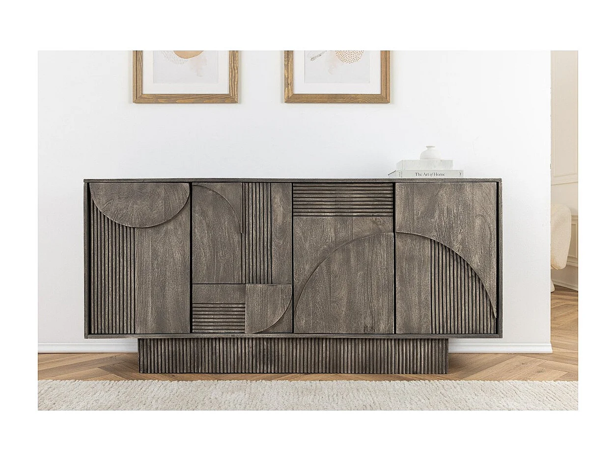 Buffet 170 cm 4 portes bois massif manguier fumé gris – Collection ORINO