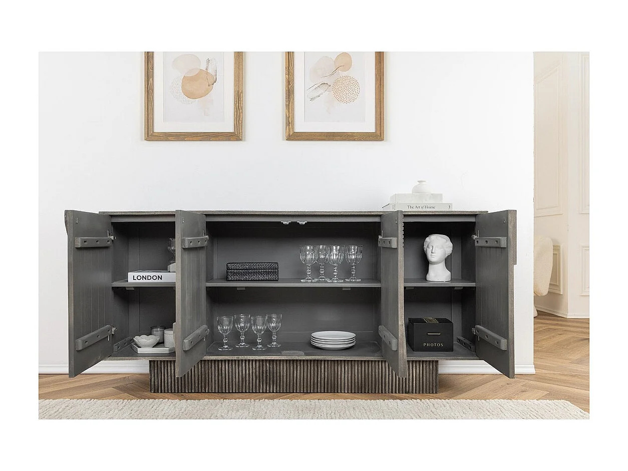 Buffet 170 cm 4 portes bois massif manguier fumé gris – Collection ORINO