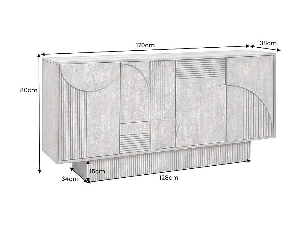 Buffet 170 cm 4 portes bois massif manguier fumé gris – Collection ORINO