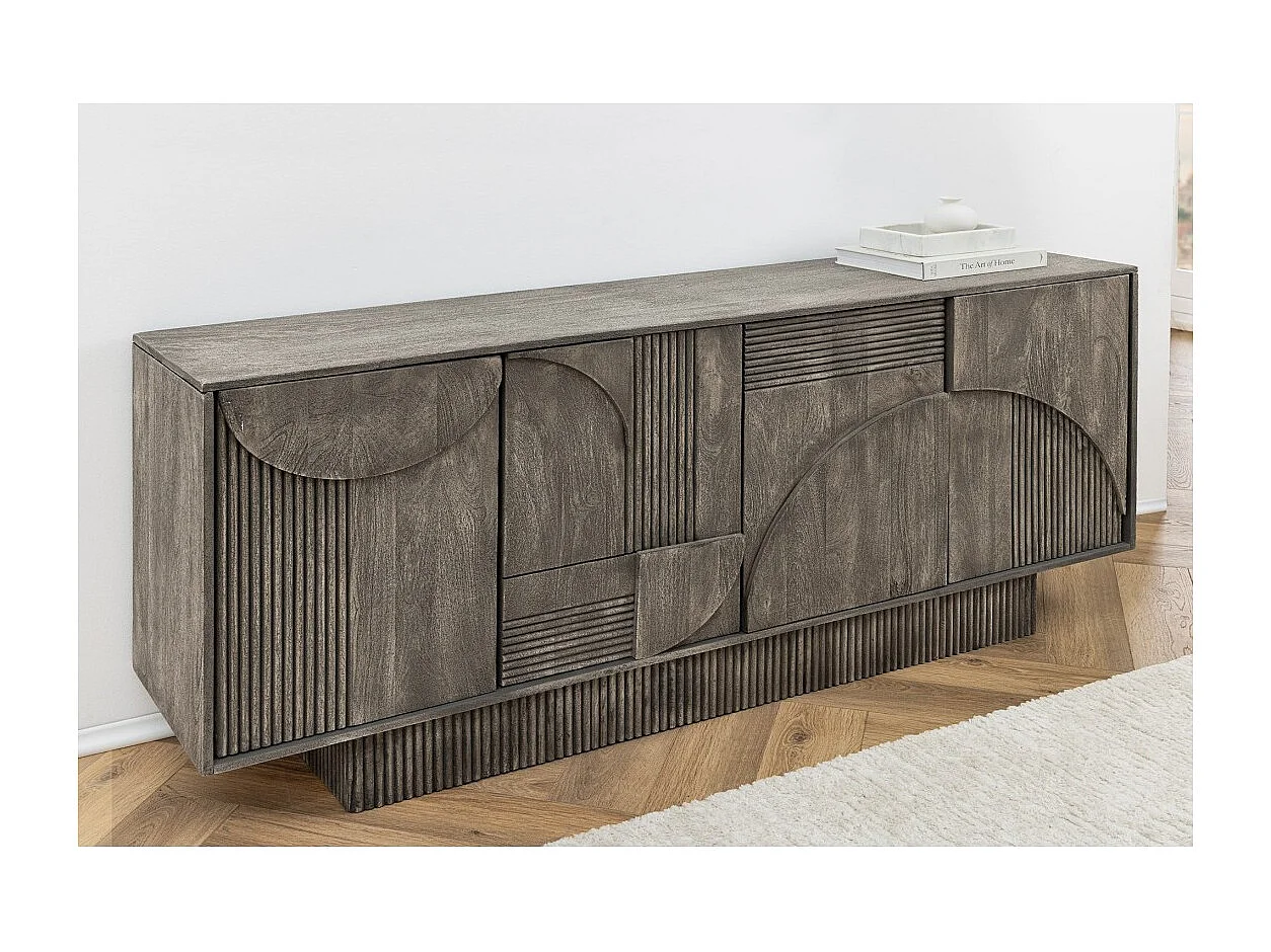 Buffet 170 cm 4 portes bois massif manguier fumé gris – Collection ORINO