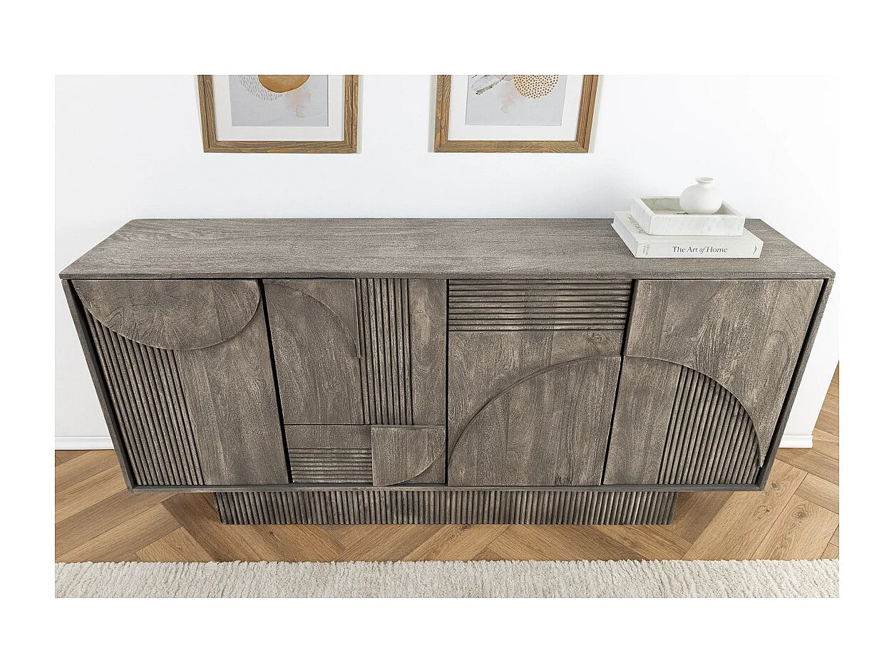 Buffet 170 cm 4 portes bois massif manguier fumé gris – Collection ORINO