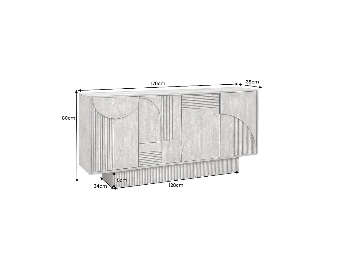 Buffet 170 cm 4 porte legno massiccio mango grigio fumé - Collezione ORINO