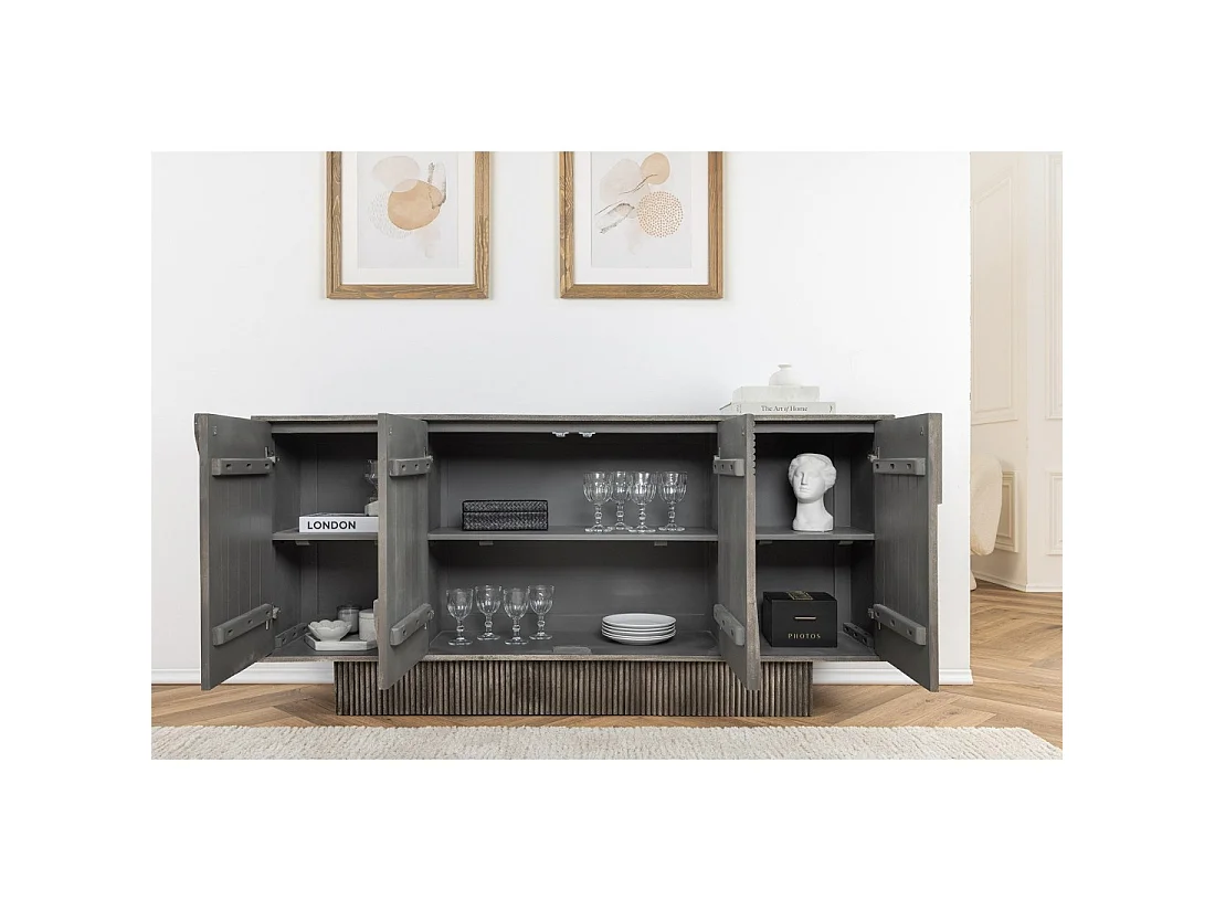 Buffet 170 cm 4 porte legno massiccio mango grigio fumé - Collezione ORINO