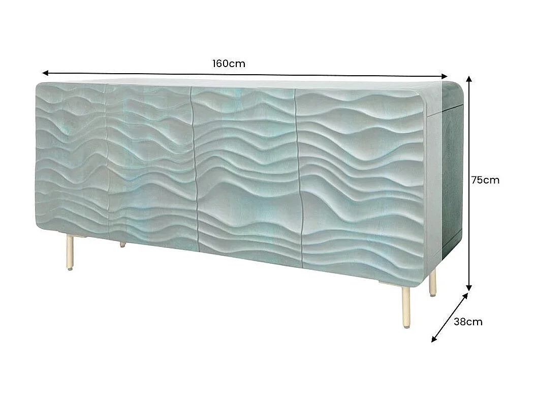 Buffet ONDARA 160 cm – Madera Maciza Verde Tallada – Patas Doradas – Diseño Contemporáneo