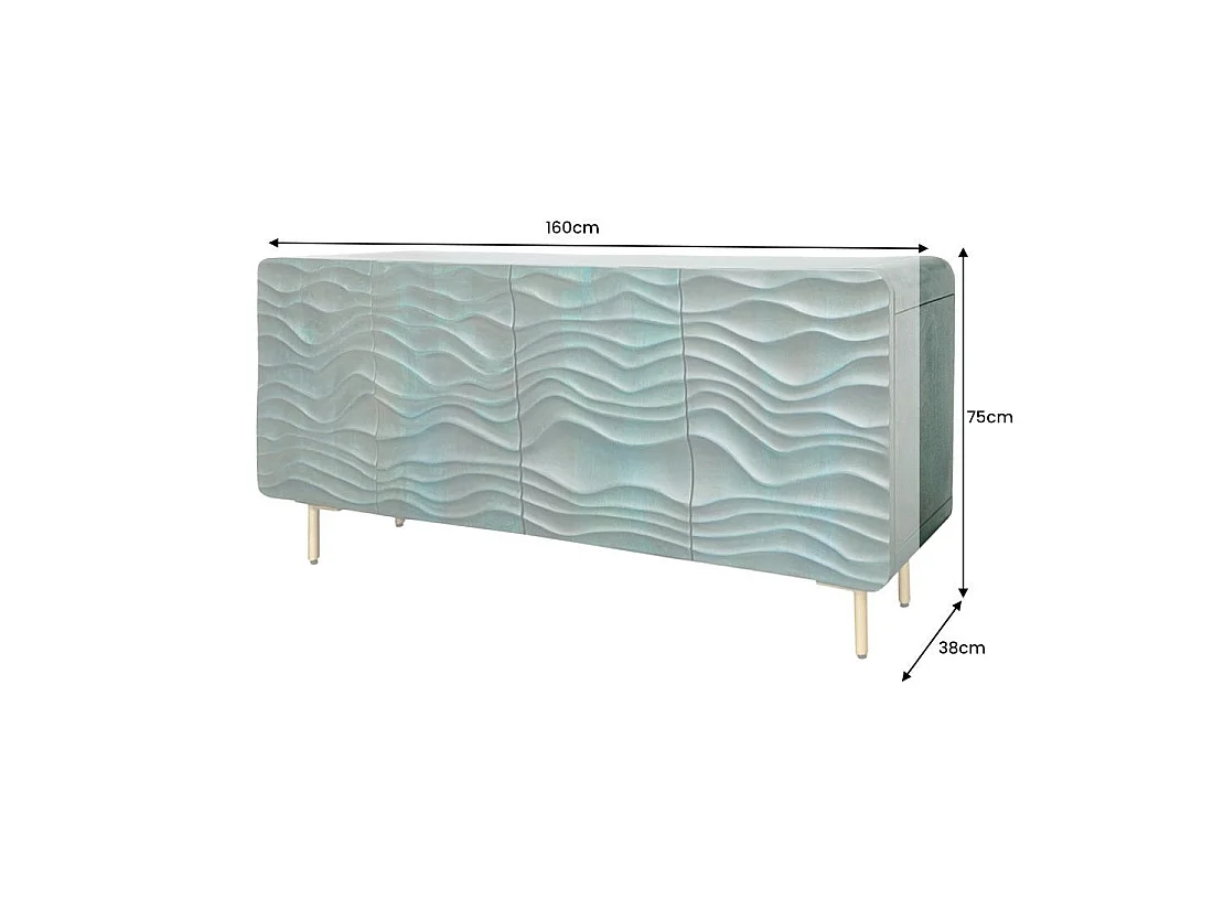 Buffet ONDARA 160 cm – Madera Maciza Verde Tallada – Patas Doradas – Diseño Contemporáneo