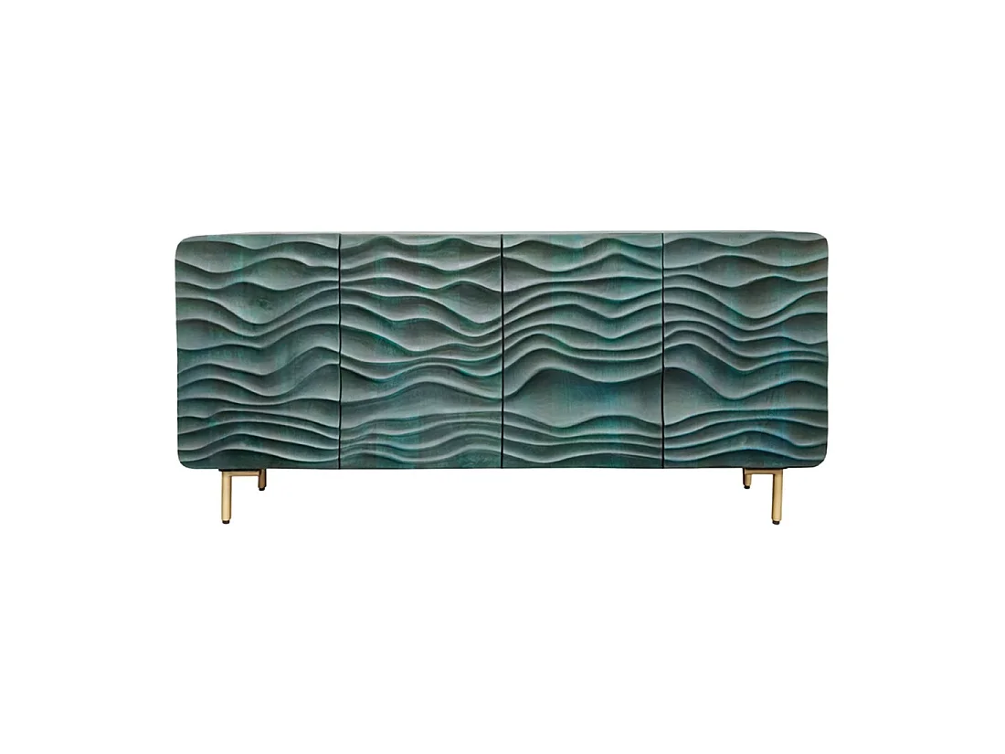 Buffet ONDARA 160 cm – Madera Maciza Verde Tallada – Patas Doradas – Diseño Contemporáneo