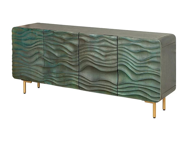 Buffet ONDARA 160 cm – Madera Maciza Verde Tallada – Patas Doradas – Diseño Contemporáneo