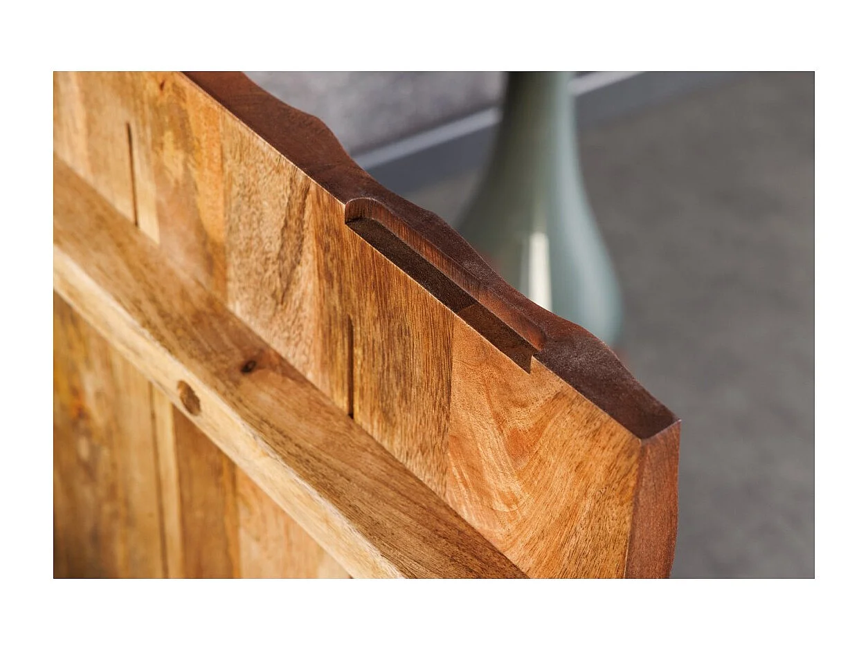 Buffet ZENWOOD 180 cm – Massivholz geschnitzt 3D und schwarzes Metall – 4 Türen