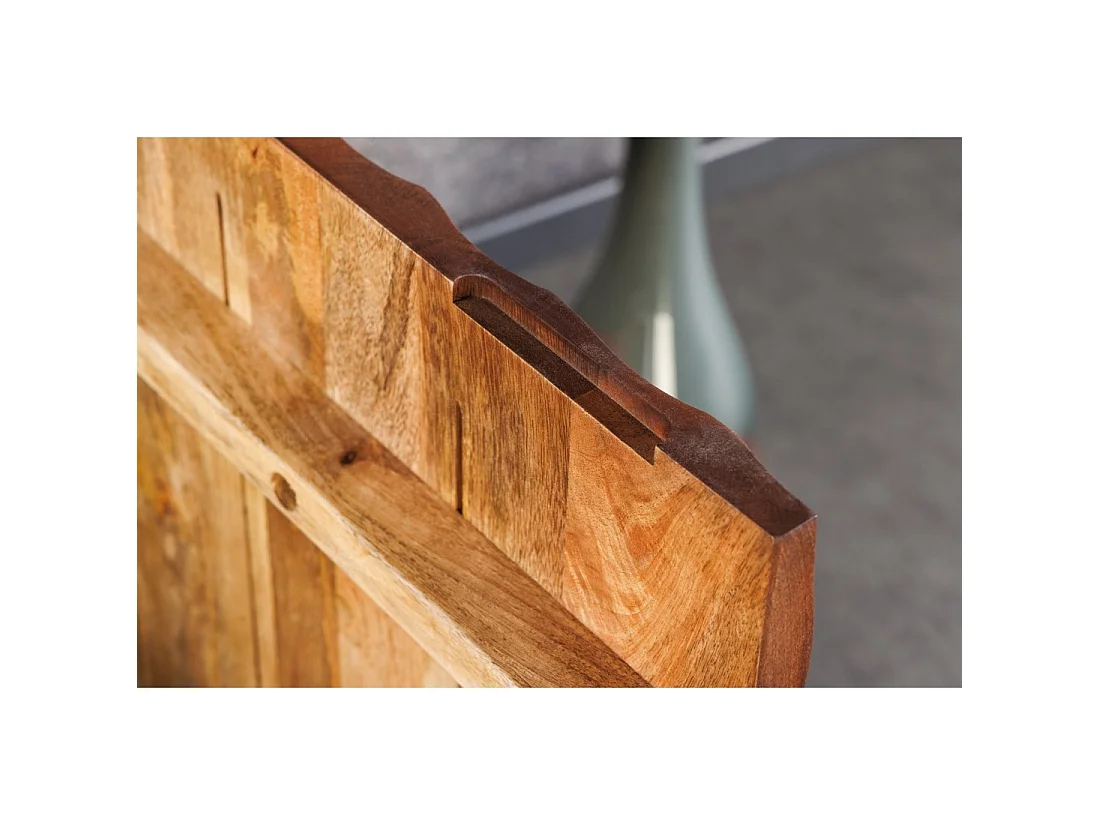 Buffet ZENWOOD 180 cm – Bois massif sculpté 3D et métal noir – 4 portes