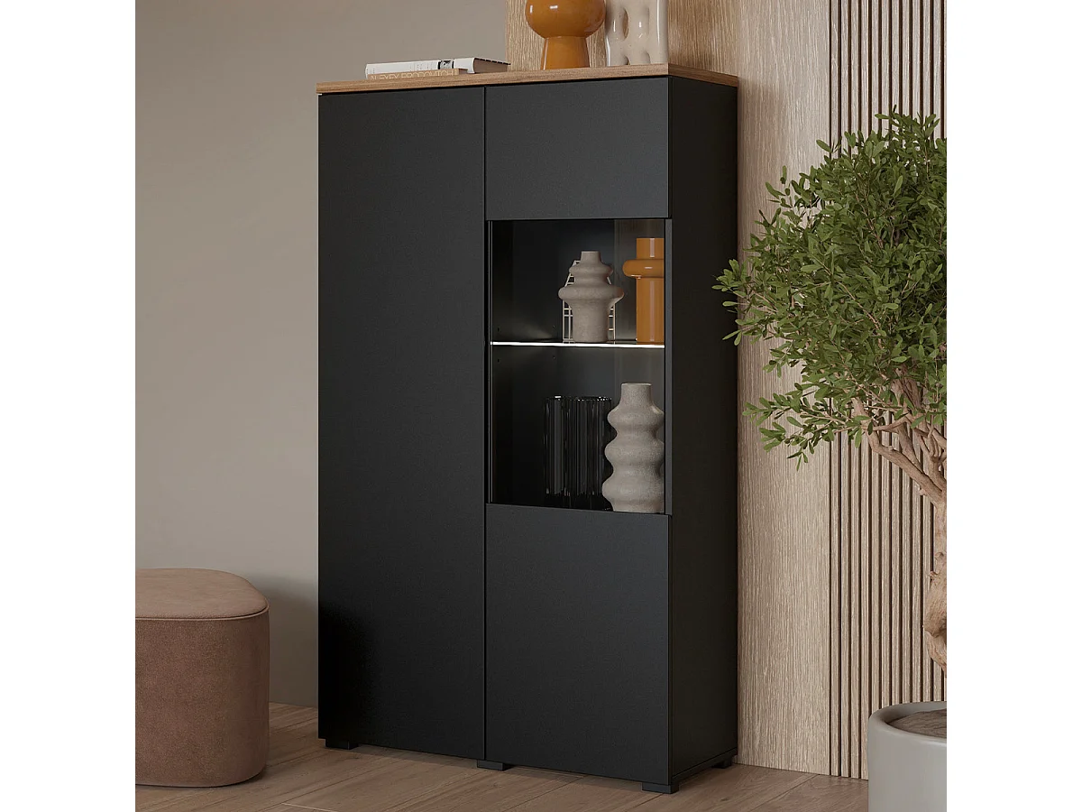 Vaisselier 2 portes Liko Noir et Bois