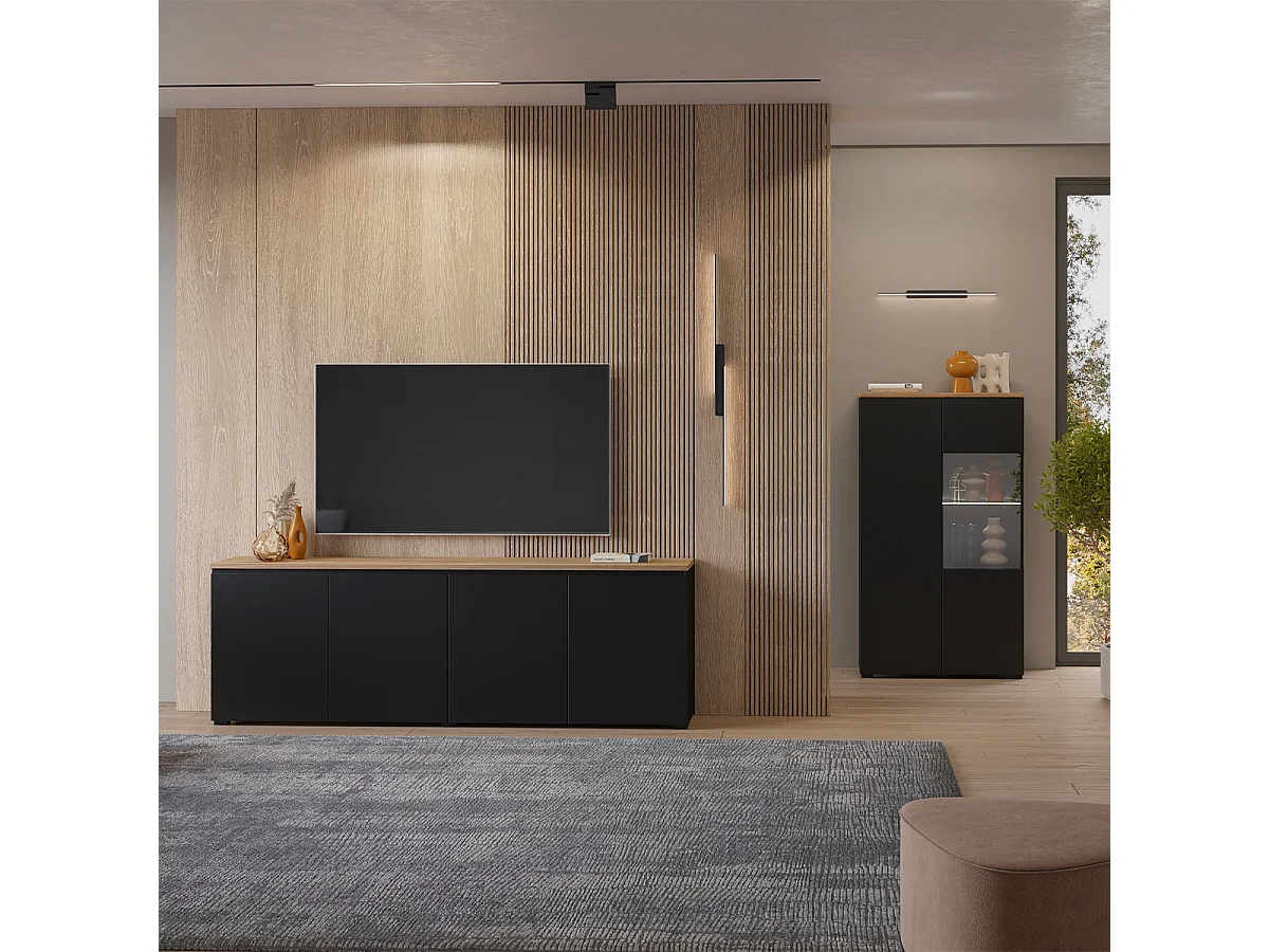 Vaisselier 2 portes Liko Noir et Bois