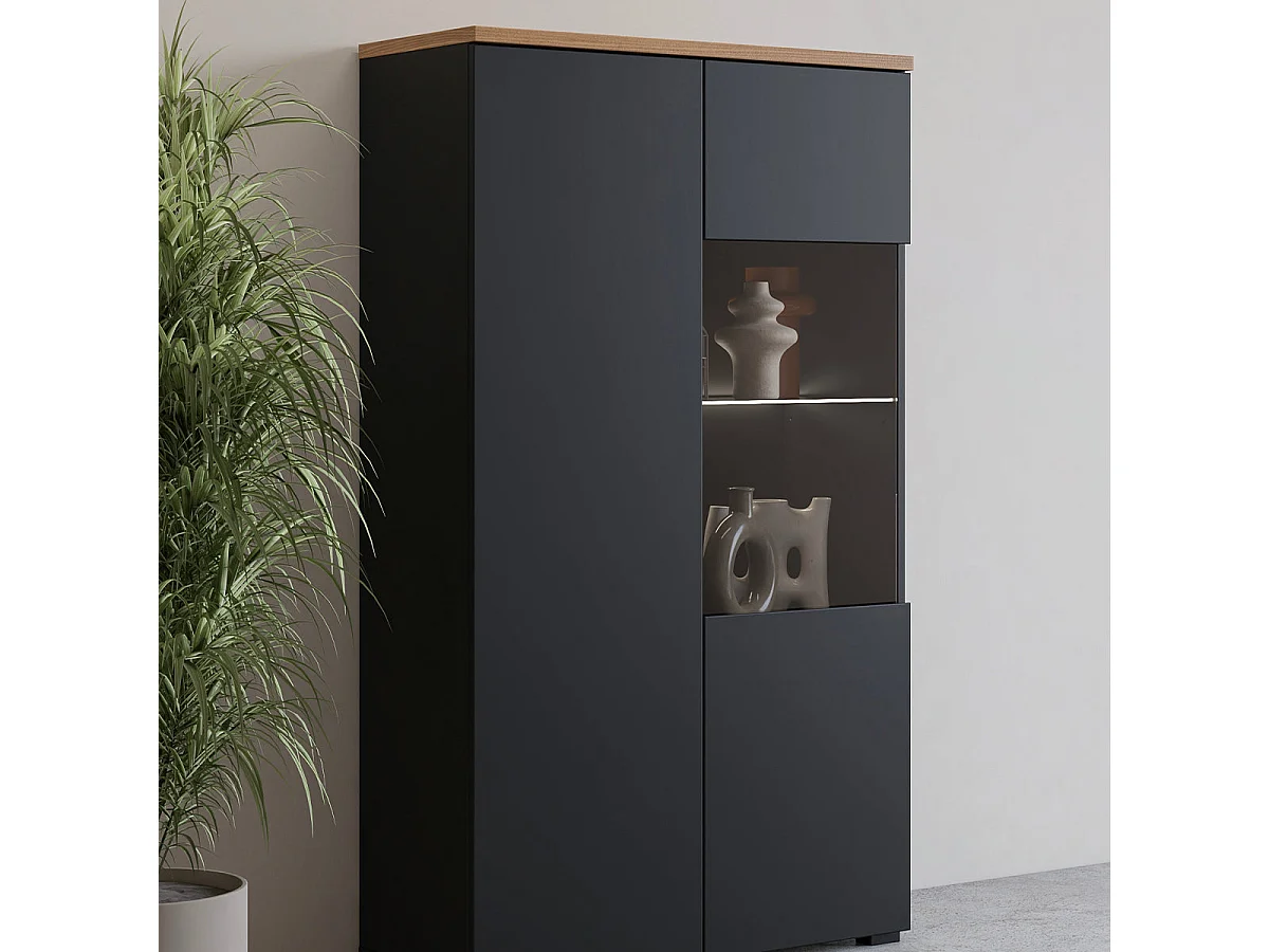 Vaisselier 2 portes Liko Noir et Bois