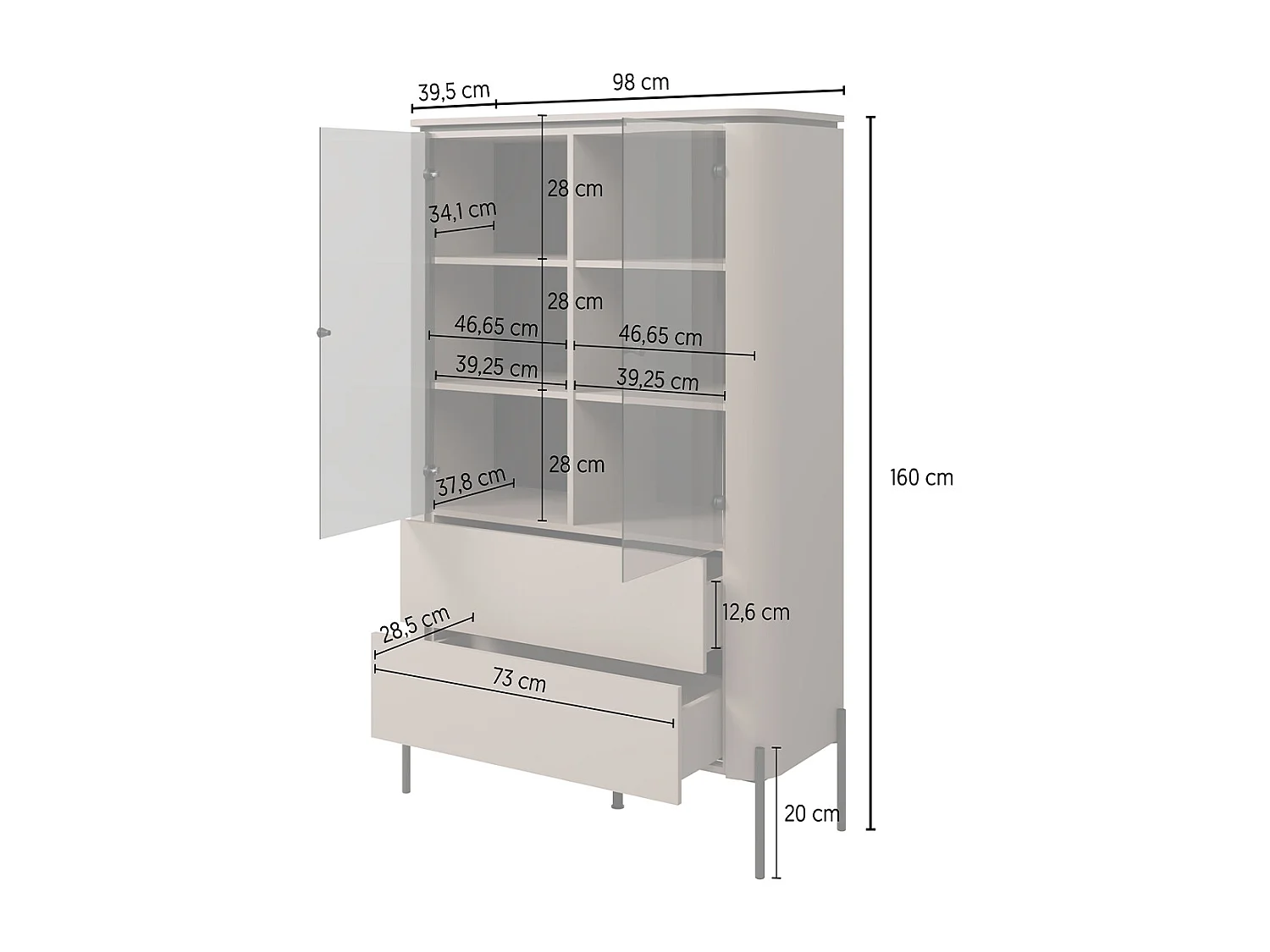 Junon Taupe 2-door 2-drawer dresser