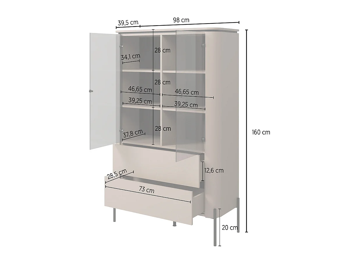 Vaisselier 2 portes 2 tiroirs Junon Taupe