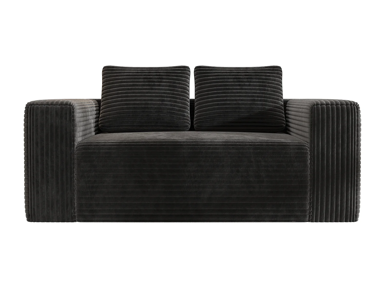 Canapé 2 Places, en Velours côtelé noir, 65cm profondeur d'assise, avec 2 Coussins, 160x88x58cm