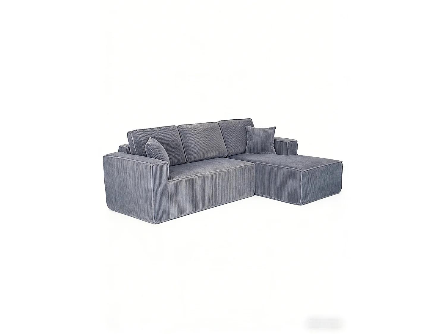 Canapé 3 Places d'angle droit modulable en Velours côtelé, avec 2 oreillers, 128cm méridienne, Gris