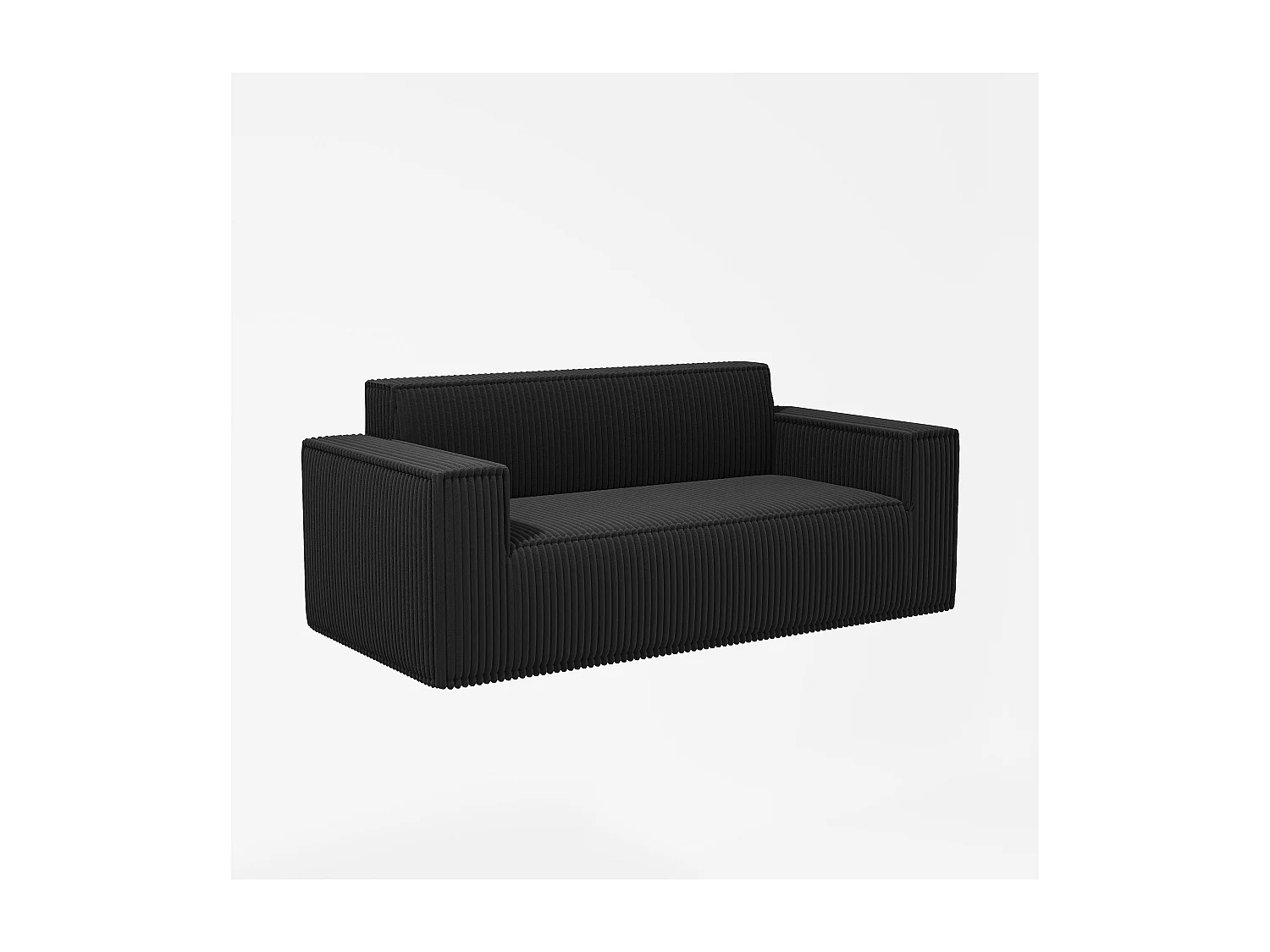 Canapé 2 Places en Velours côtelé, 58cm profondeur d'assise, 178x86x70cm, Noir