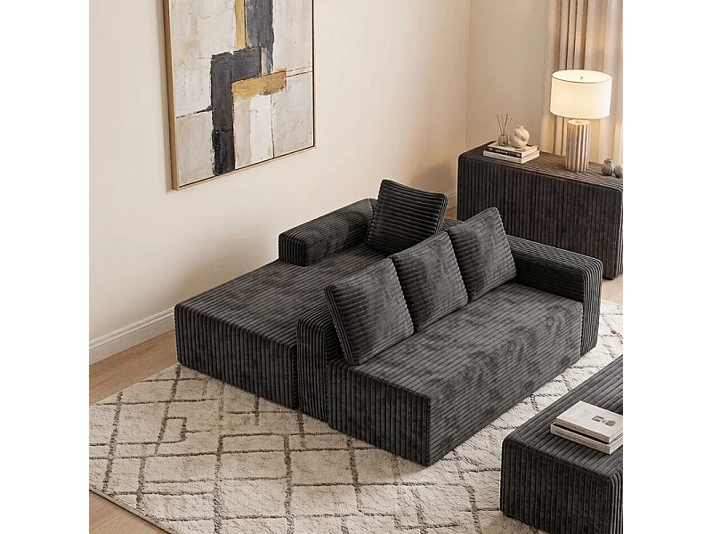 Sofá modular ángulo izquierdo - Terciopelo acanalado Gris - 4 Plazas - 4 cojines y chaise 150cm - 261x171x58cm