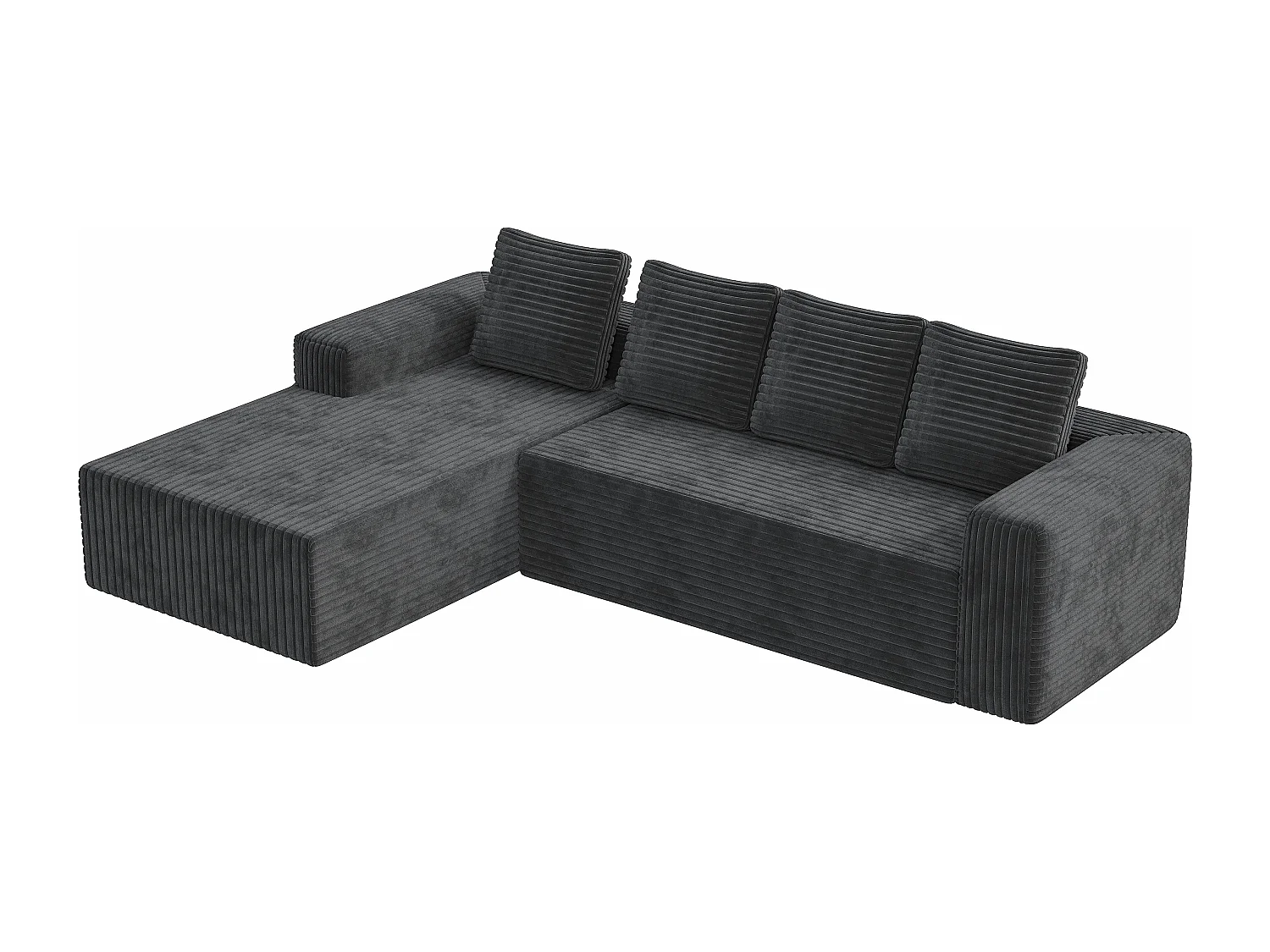 Sofá modular ángulo izquierdo - Terciopelo acanalado Gris - 4 Plazas - 4 cojines y chaise 150cm - 261x171x58cm