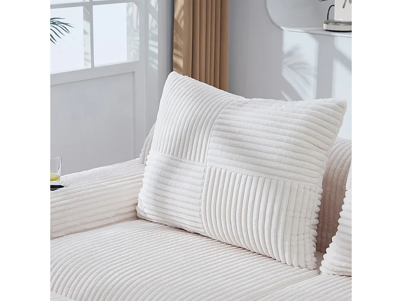 Canapé 2 places modulable en Velours côtelé, avec porte-gobelets et poche latérale, 200x99x80cm, Beige