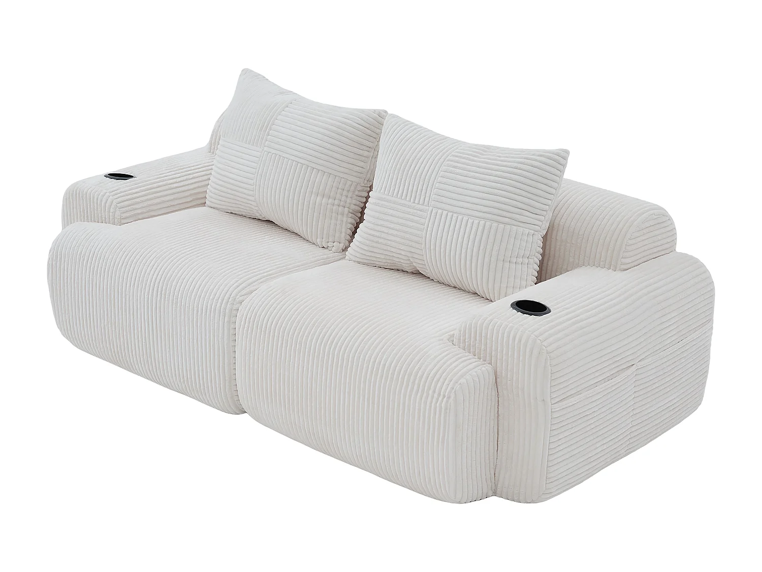 Canapé 2 places modulable en Velours côtelé, avec porte-gobelets et poche latérale, 200x99x80cm, Beige