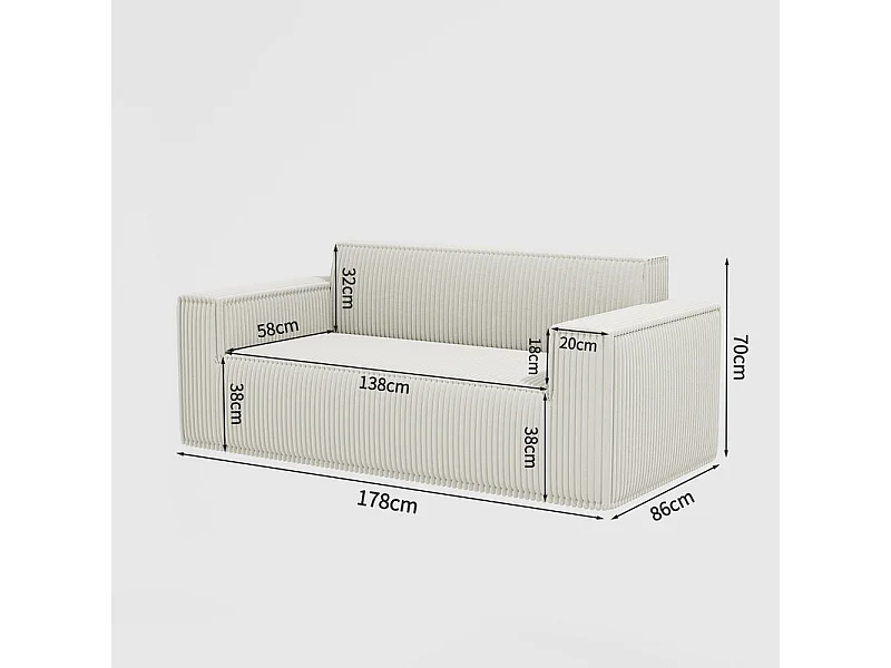 2-zits bank Ribfluweel, 58cm zitdiepte, 178x86x70cm, Beige