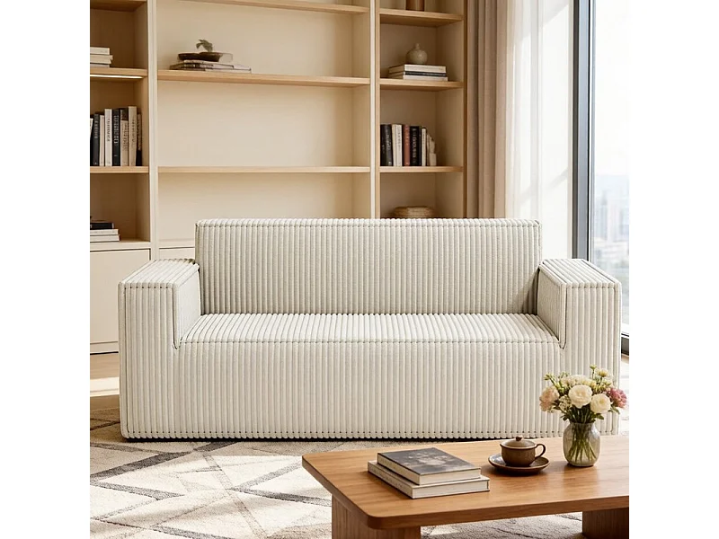 2-zits bank Ribfluweel, 58cm zitdiepte, 178x86x70cm, Beige
