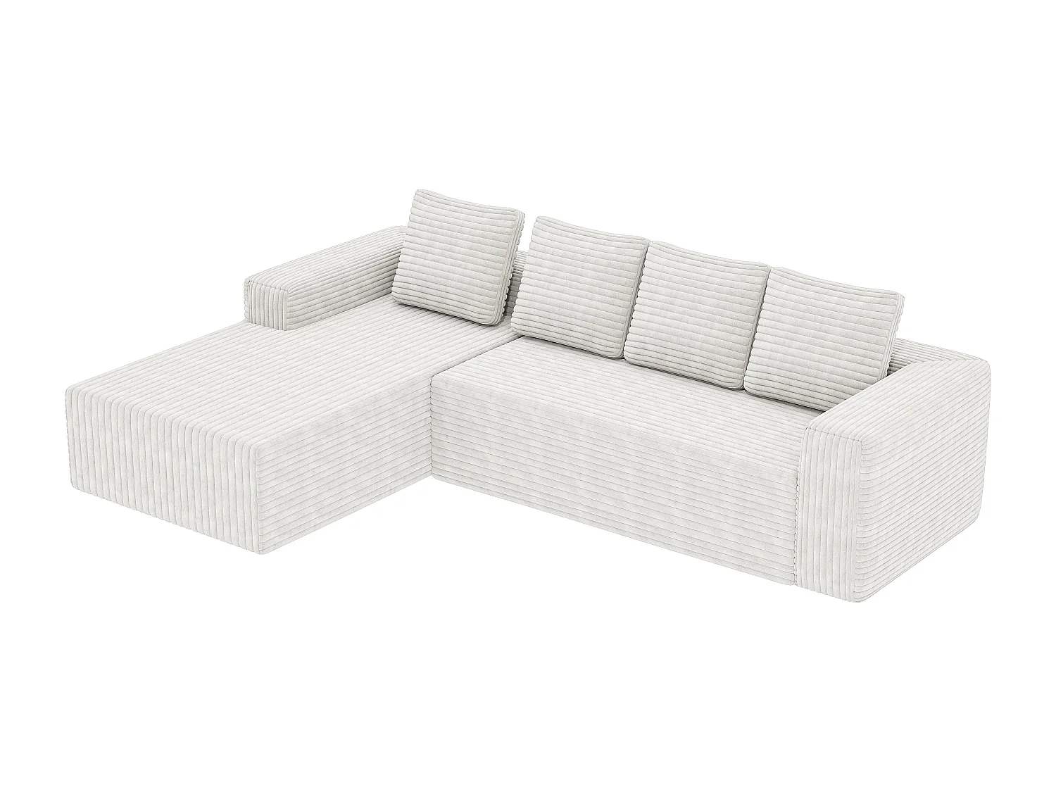 Modulaire hoekbank links - Ribfluweel Wit - 4-zits - 4 kussens en 150cm lounge - 261x171x58cm