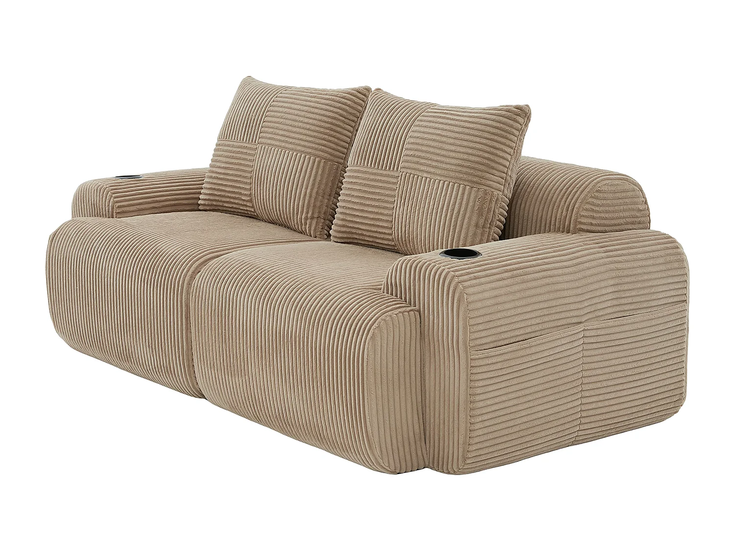 Modulaire 2-zits bank ribfluweel, bekerhouders en zijvak, 200x99x80cm, Kaki