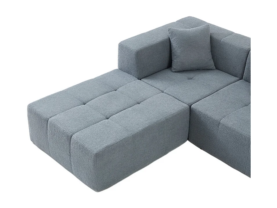 Canapé 4 places d'angle modulable en tissu - avec 4 oreillers et 2 pouf - Gris - 370x200x60cm