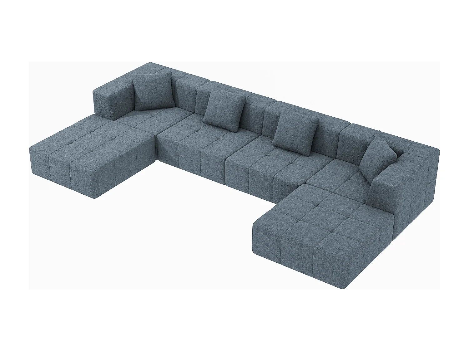 Canapé 4 places d'angle modulable en tissu - avec 4 oreillers et 2 pouf - Gris - 370x200x60cm
