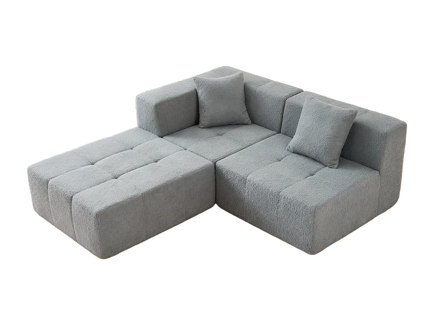 Canapé d'angle modulable en tissu - avec pouf et 2 oreillers - Gris - 270x100x60cm
