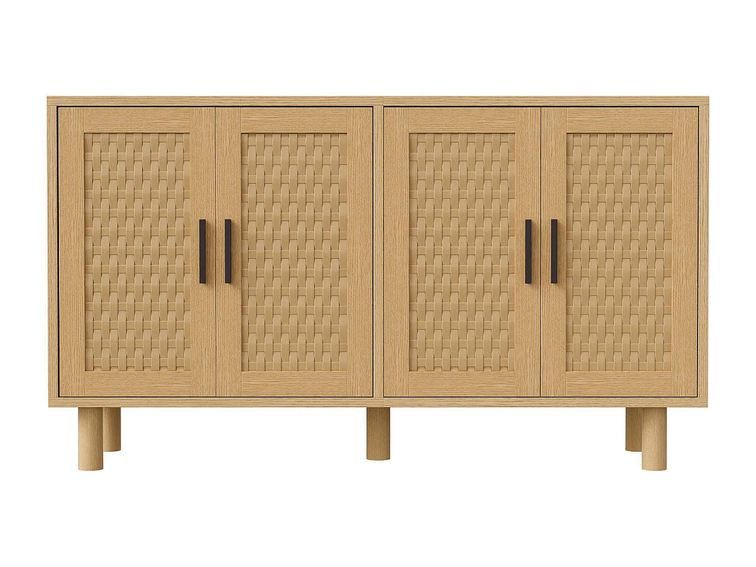 Dressoir van riet met 4 deuren en verstelbare planken - 80 x 40 x 140 cm - Eikenhout